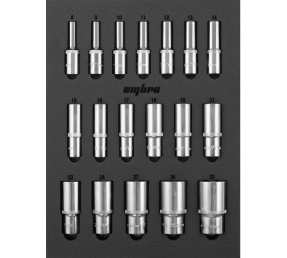 Фотография товара 'Ombra OMT18STE Набор головок торцевых глубоких 1/2" DR в EVA 280х375 мм'